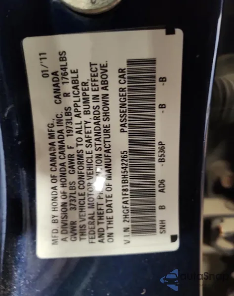 2011 Honda Civic Ex z USA, uszkodzony, nr VIN 2HGFA1F81BH542265